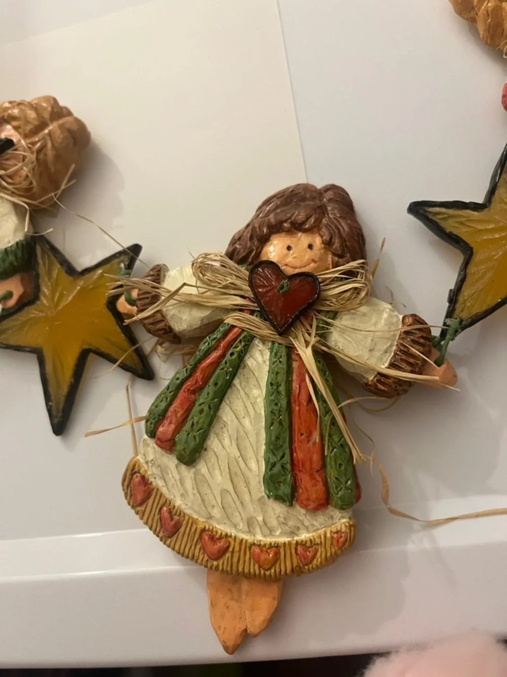 Handcrafted Angel & Star Garland in Green and Gold - Rustic Holiday Decor